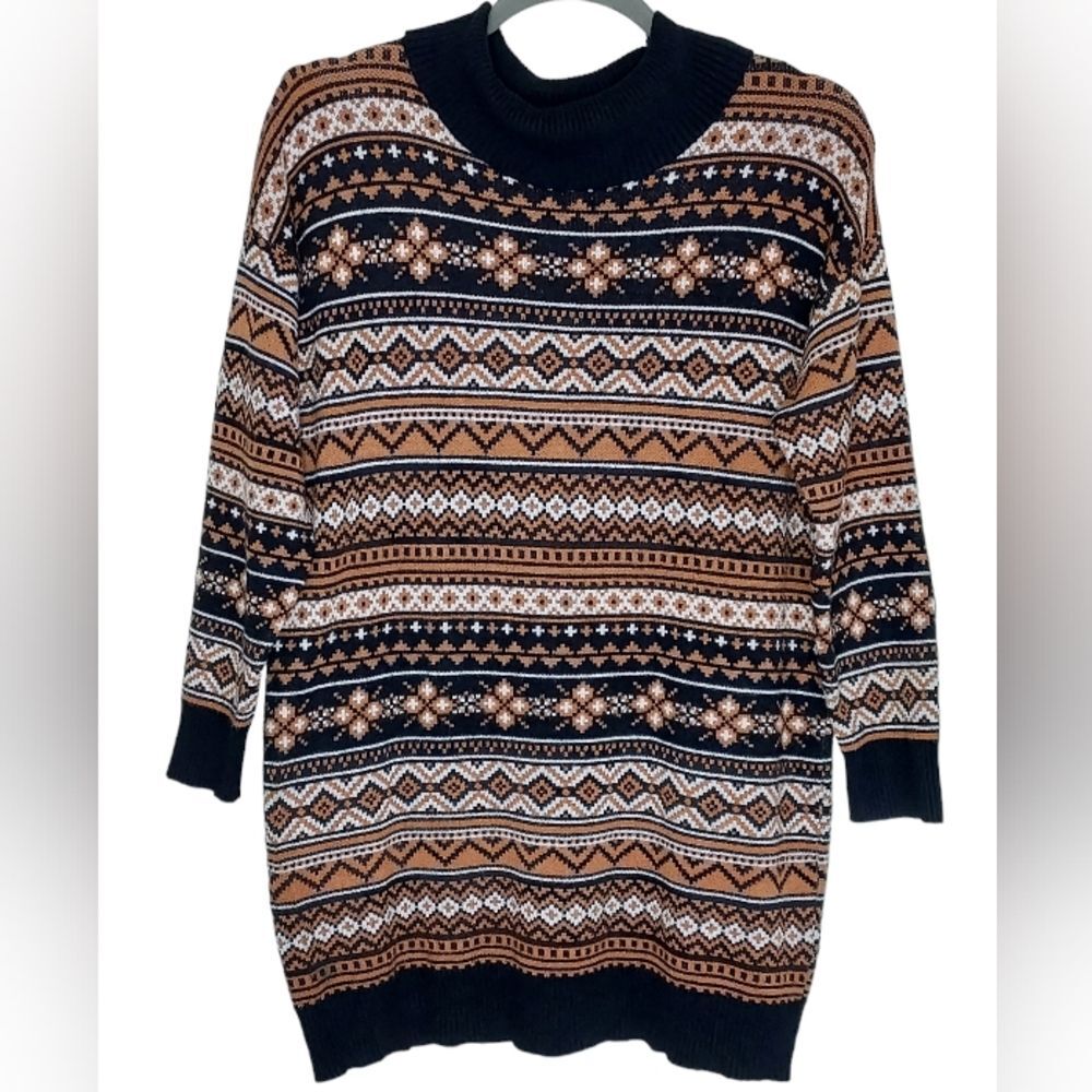 Forever 21+ Womens Plus Size 3X Fair Isle Sweater Mock Neck Dress Tunic - Picture 2 of 6